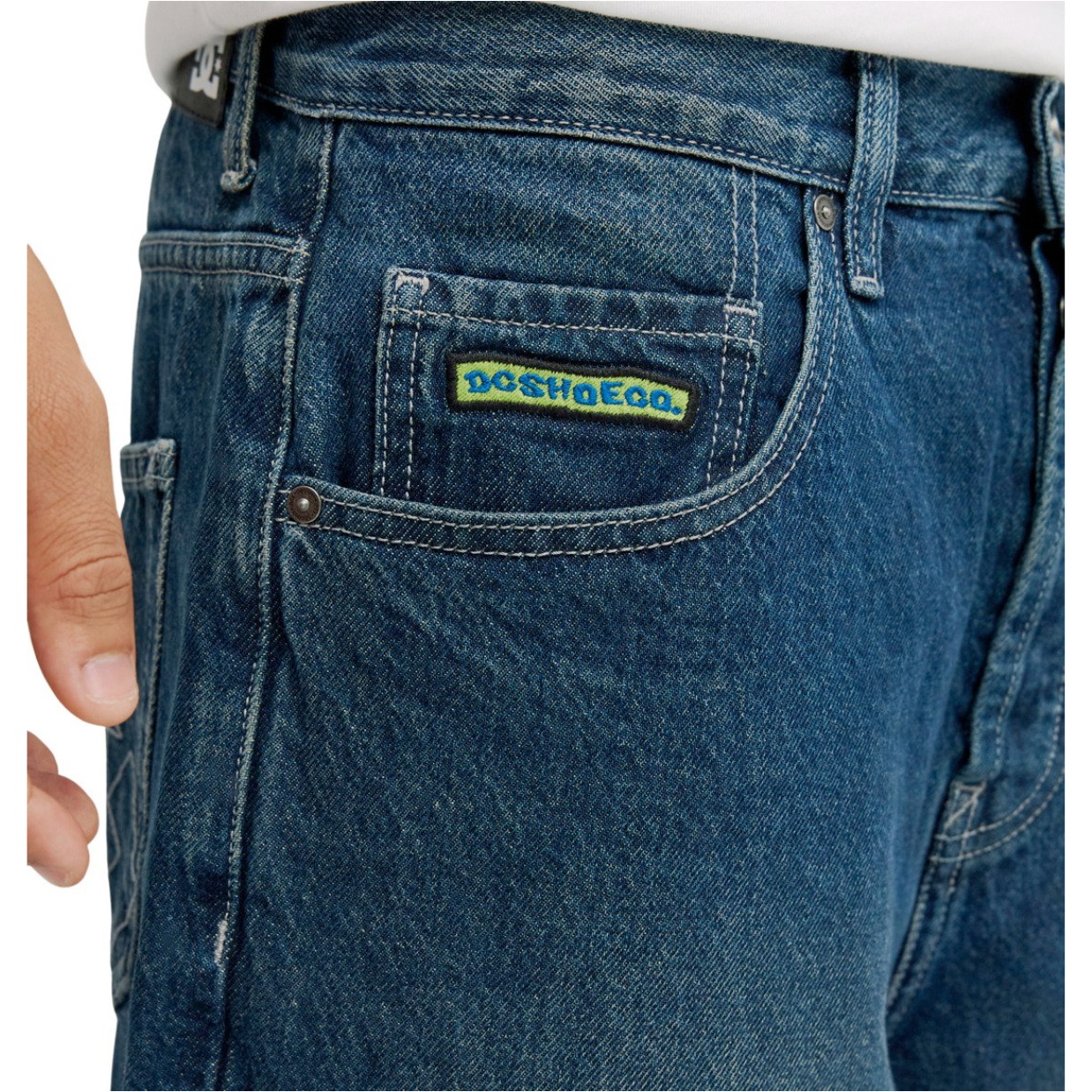 2026 DC Shoes Mens Worker Baggy Denim Double That Denim Trousers EDYDP03433 - Dark Denim
